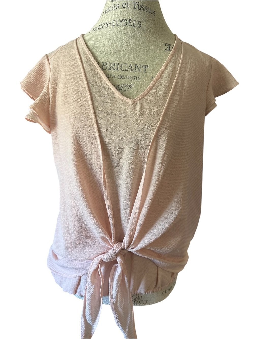 Zac & Rachel Blush Tie-Front V-Neck Blouse Womens Small